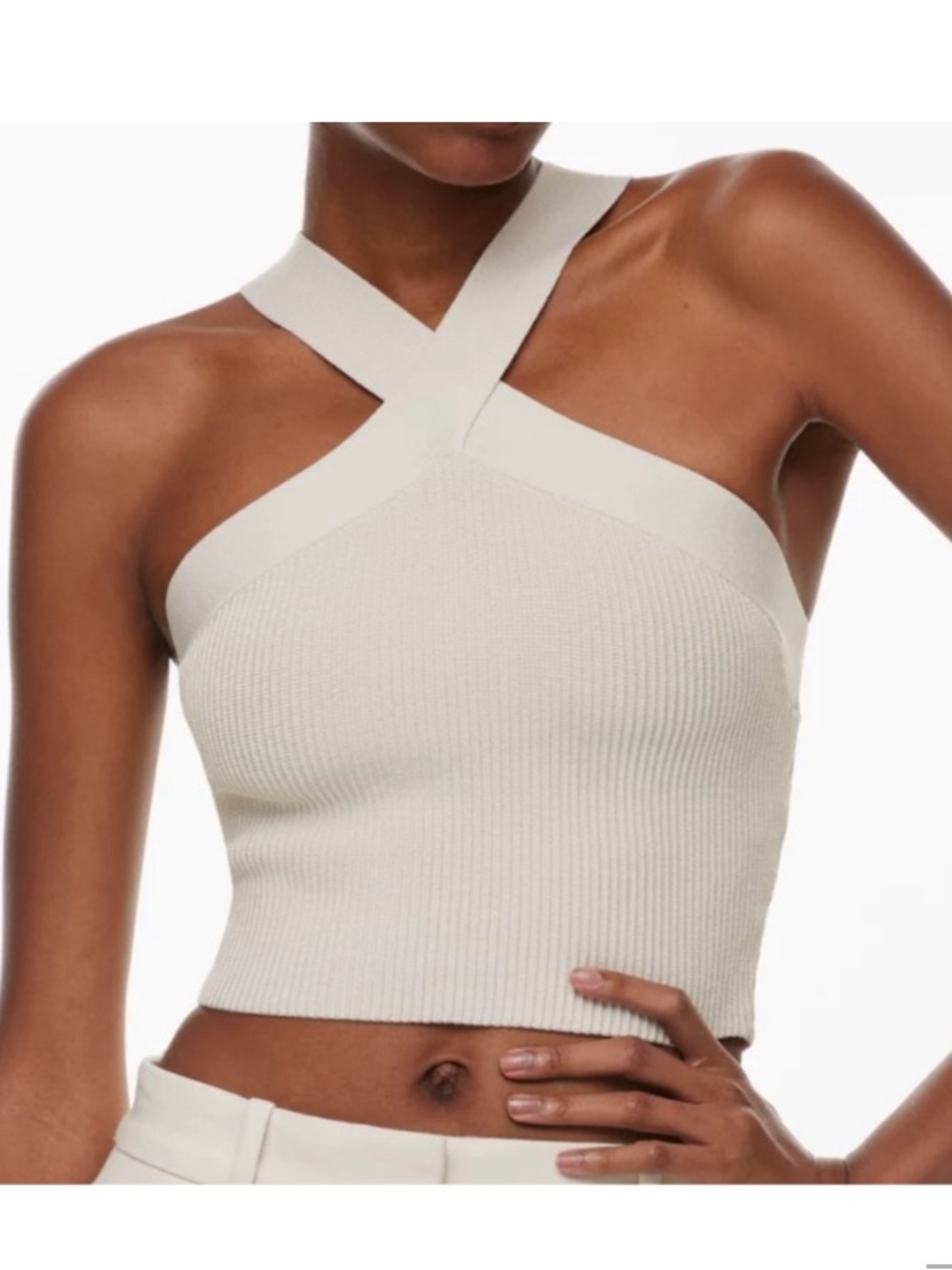 Aritzia Babaton Sculpt Knit Crisscross Halter Crop Top — Cream WOMEN XXS